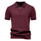 Polo homme à col zippé, manches courtes, six coloris, rouge