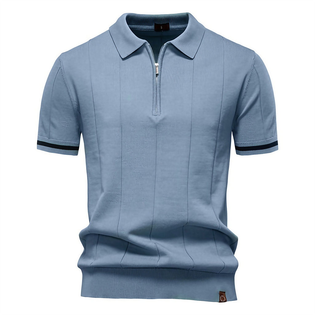 Polo homme à col zippé, manches courtes, six coloris, bleu