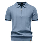 Polo homme à col zippé, manches courtes, six coloris, bleu