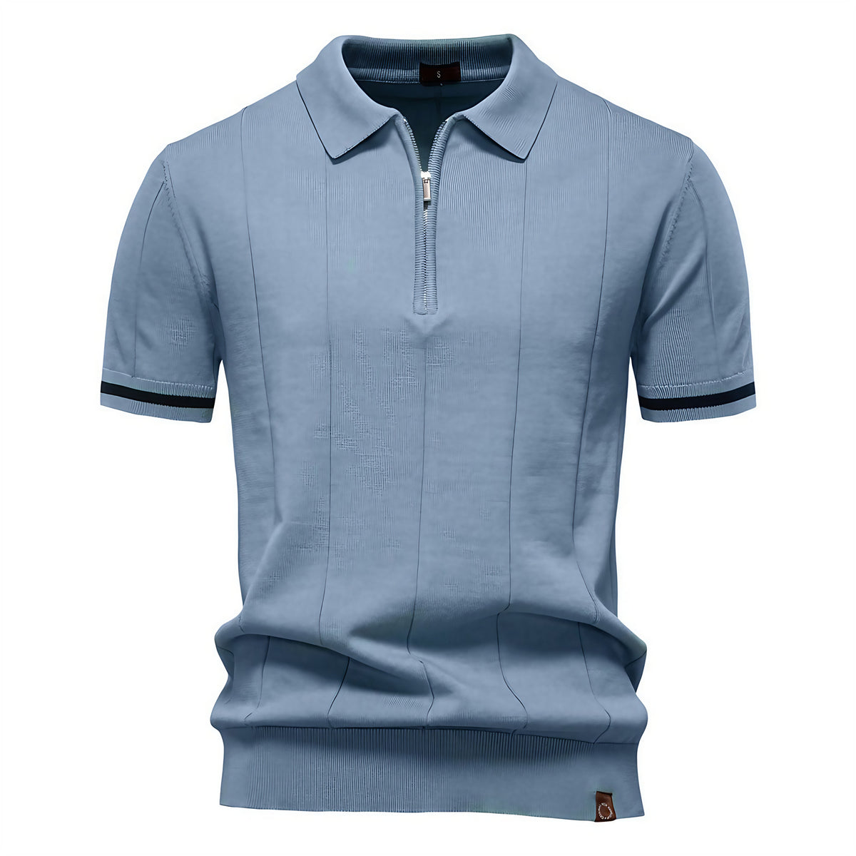 Polo homme à col zippé, manches courtes, six coloris, bleu