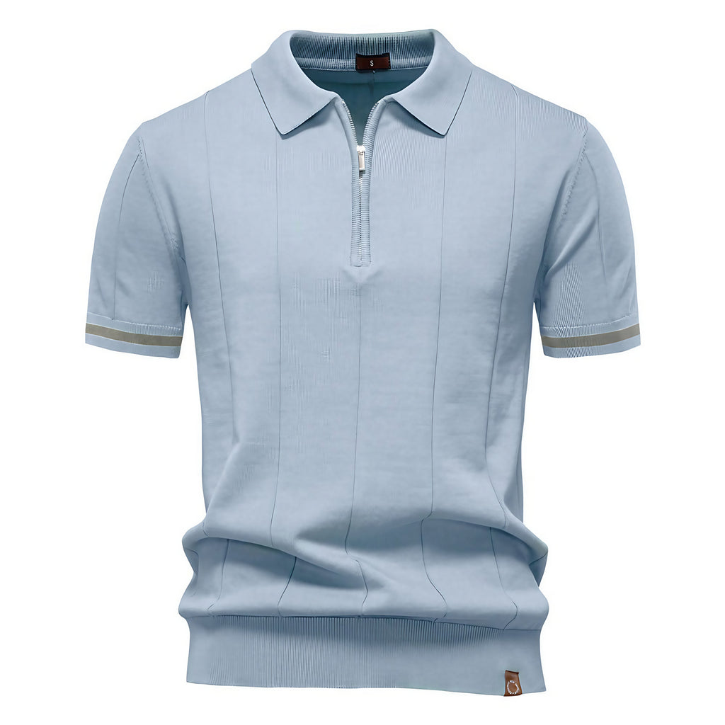 Polo homme à col zippé, manches courtes, six coloris, bleu clair
