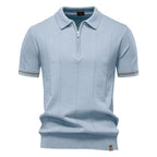 Polo homme à col zippé, manches courtes, six coloris, bleu clair