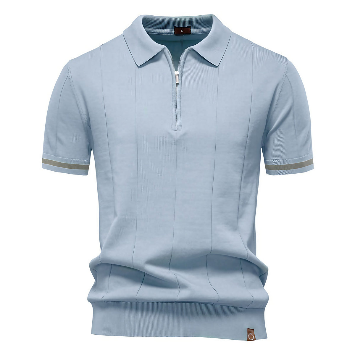 Polo homme à col zippé, manches courtes, six coloris, bleu clair