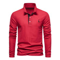 Polo homme à manches longues, broderie cerf, huit coloris, rouge