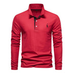 Polo homme à manches longues, broderie cerf, huit coloris, rouge