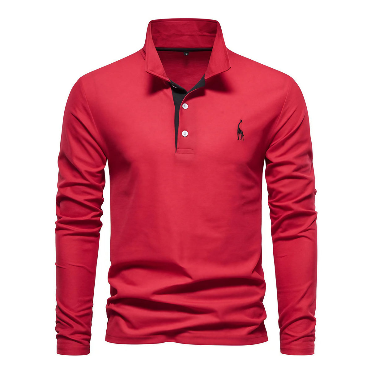 Polo homme à manches longues, broderie cerf, huit coloris, rouge