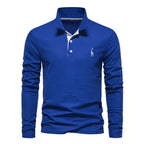 Polo homme à manches longues, broderie cerf, huit coloris, bleu