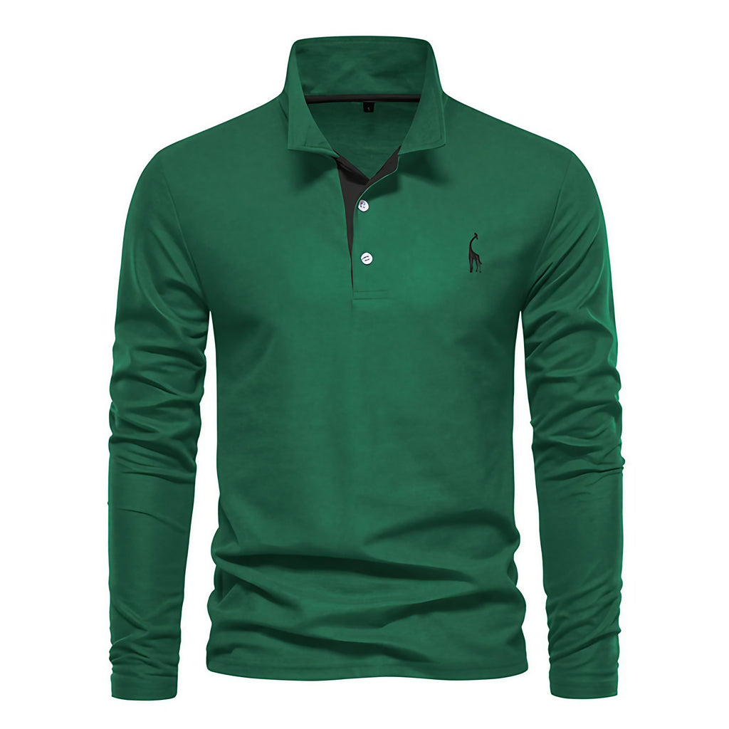 Polo homme à manches longues, broderie cerf, huit coloris, vert