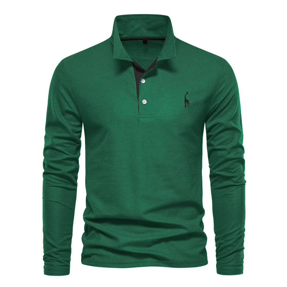 Polo homme à manches longues, broderie cerf, huit coloris, vert