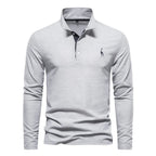 Polo homme à manches longues, broderie cerf, huit coloris, gris