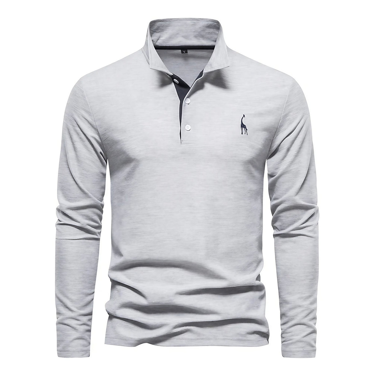 Polo homme à manches longues, broderie cerf, huit coloris, gris
