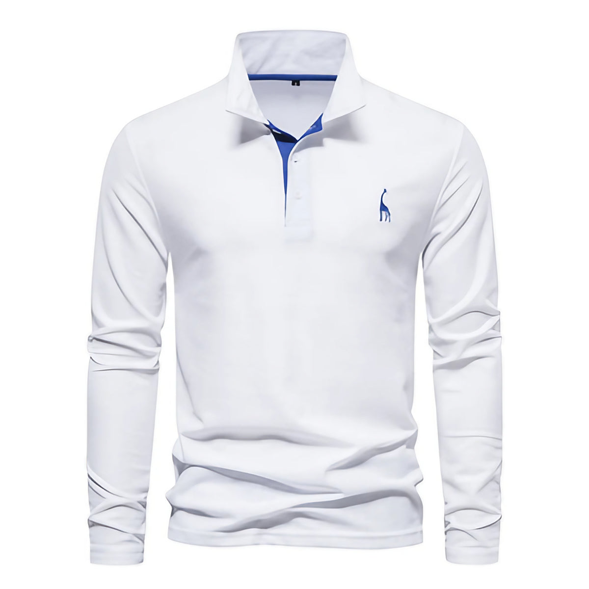 Polo homme à manches longues, broderie cerf, huit coloris, blanc