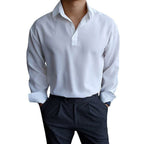 Polo homme à manches longues, col et poignets boutonnés, gris clair