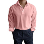 Polo homme à manches longues, col et poignets boutonnés, rose