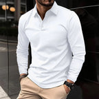 Polo chic homme à manches longues, coupe ajustée, blanc