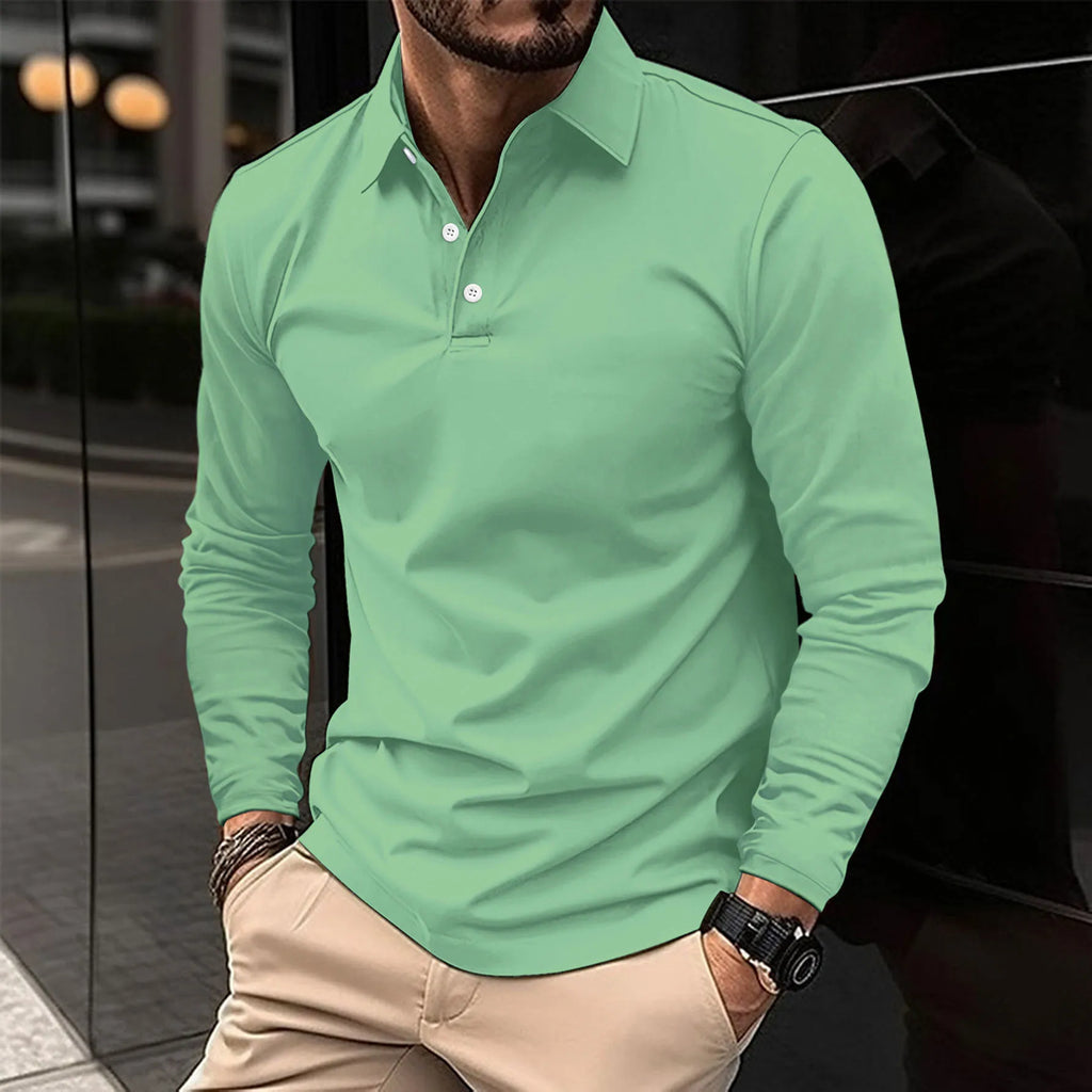 Polo chic homme à manches longues, coupe ajustée, vert
