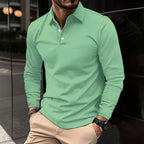 Polo chic homme à manches longues, coupe ajustée, vert