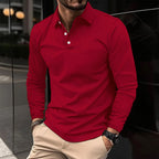 Polo chic homme à manches longues, coupe ajustée, rouge