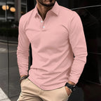 Polo chic homme à manches longues, coupe ajustée, rose
