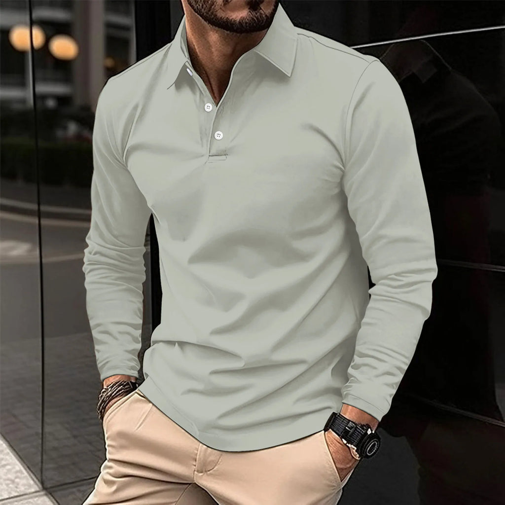 Polo chic homme à manches longues, coupe ajustée, gris