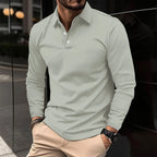 Polo chic homme à manches longues, coupe ajustée, gris
