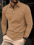Polo chic homme à manches longues, coupe ajustée, kaki