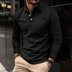 Polo chic homme à manches longues, coupe ajustée, noir