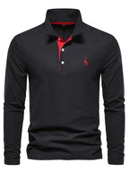 Polo à manches longues homme, coupe classique, du S au 3XL, noir