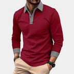 Polo homme à manches longues, coupe décontractée, du S au XL, bordeaux