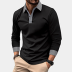 Polo homme à manches longues, coupe décontractée, du S au XL, noir