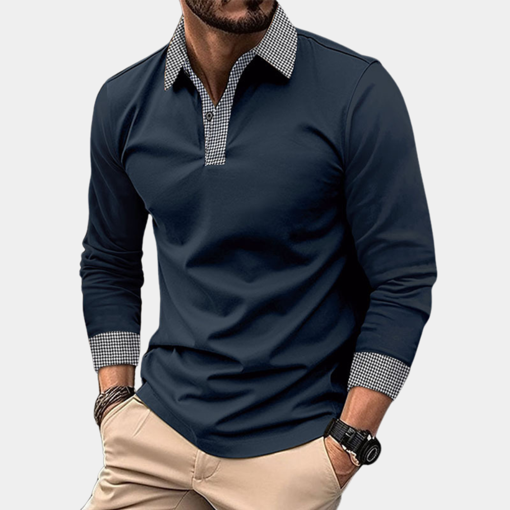 Polo homme à manches longues, coupe décontractée, du S au XL, bleu marine