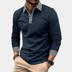 Polo homme à manches longues, coupe décontractée, du S au XL, bleu marine