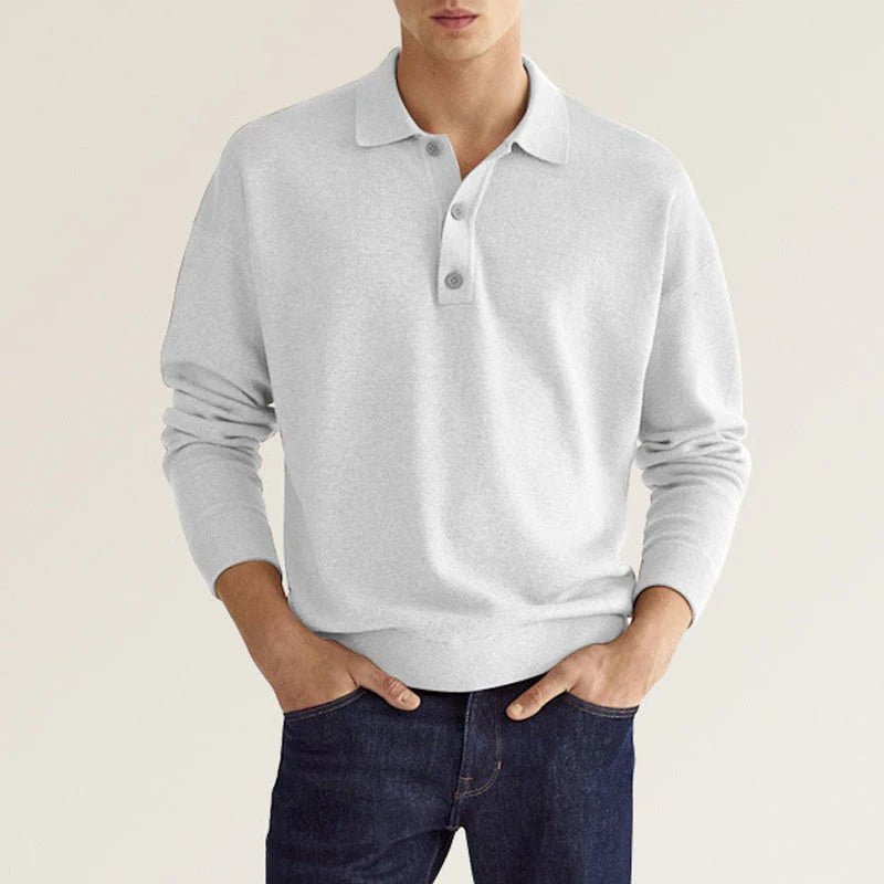 Polo manches longues homme coupe classique, huit coloris, blanc