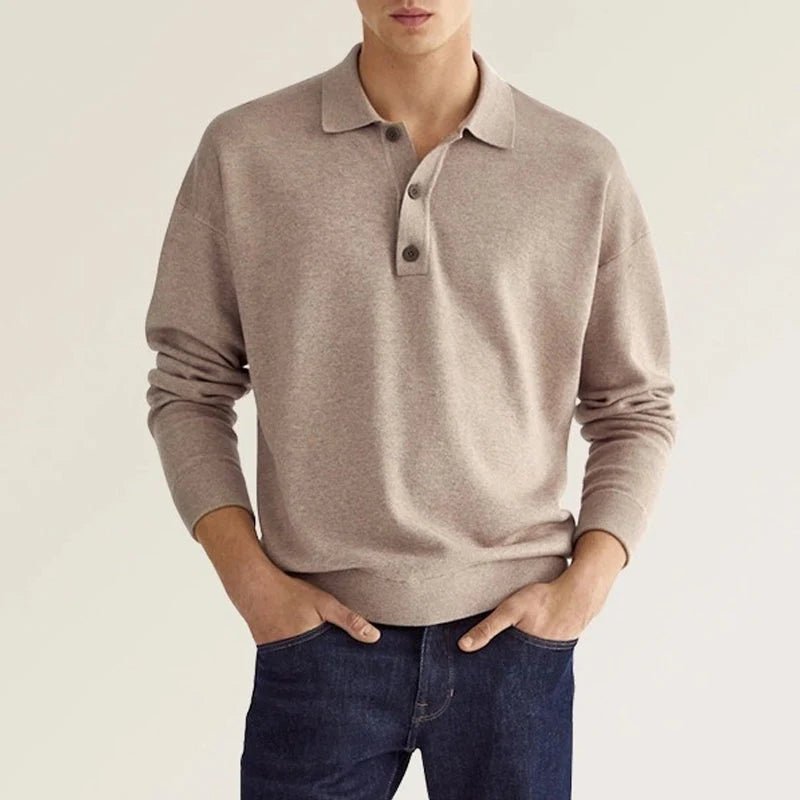 Polo manches longues homme coupe classique, huit coloris, beige