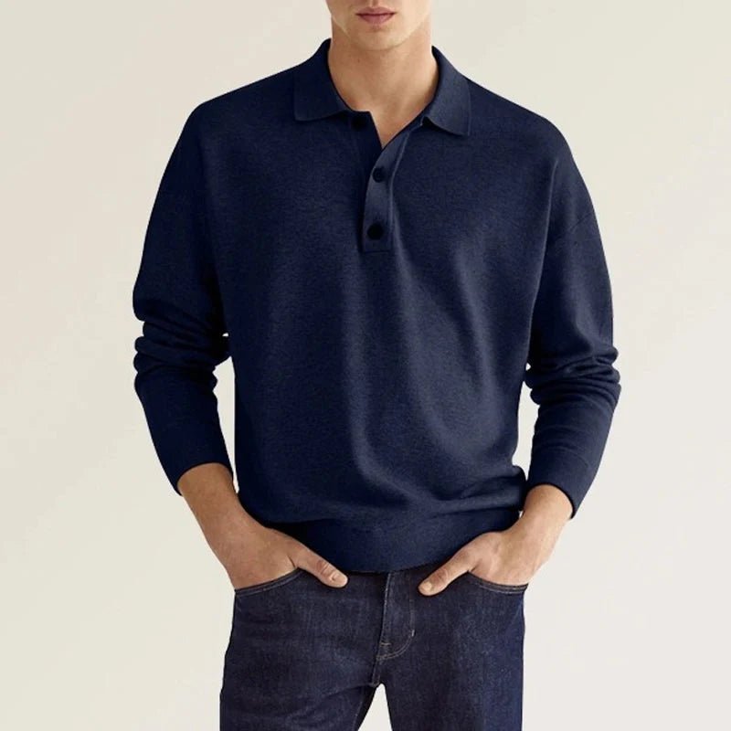 Polo manches longues homme coupe classique, huit coloris, bleu foncé