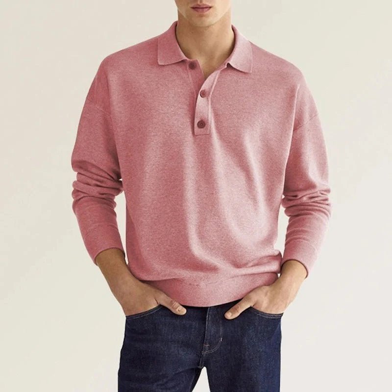 Polo manches longues homme coupe classique, huit coloris, rose