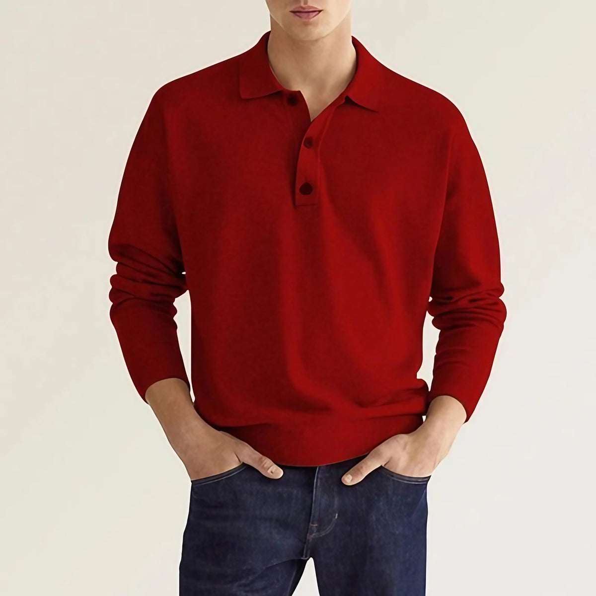 Polo manches longues homme coupe classique, huit coloris, rouge
