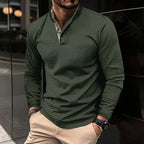 Polo homme à manches longues, col coloré, six coloris, vert armée