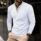 Polo homme à manches longues, col coloré, six coloris, blanc
