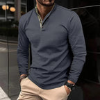 Polo homme à manches longues, col coloré, six coloris, gris
