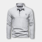 Polo homme à manches longues, col contrasté, trois boutons, gris