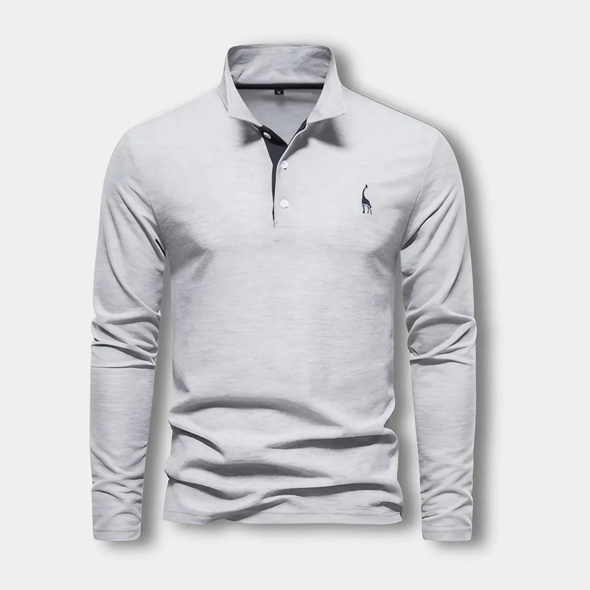 Polo homme à manches longues, col contrasté, trois boutons, gris