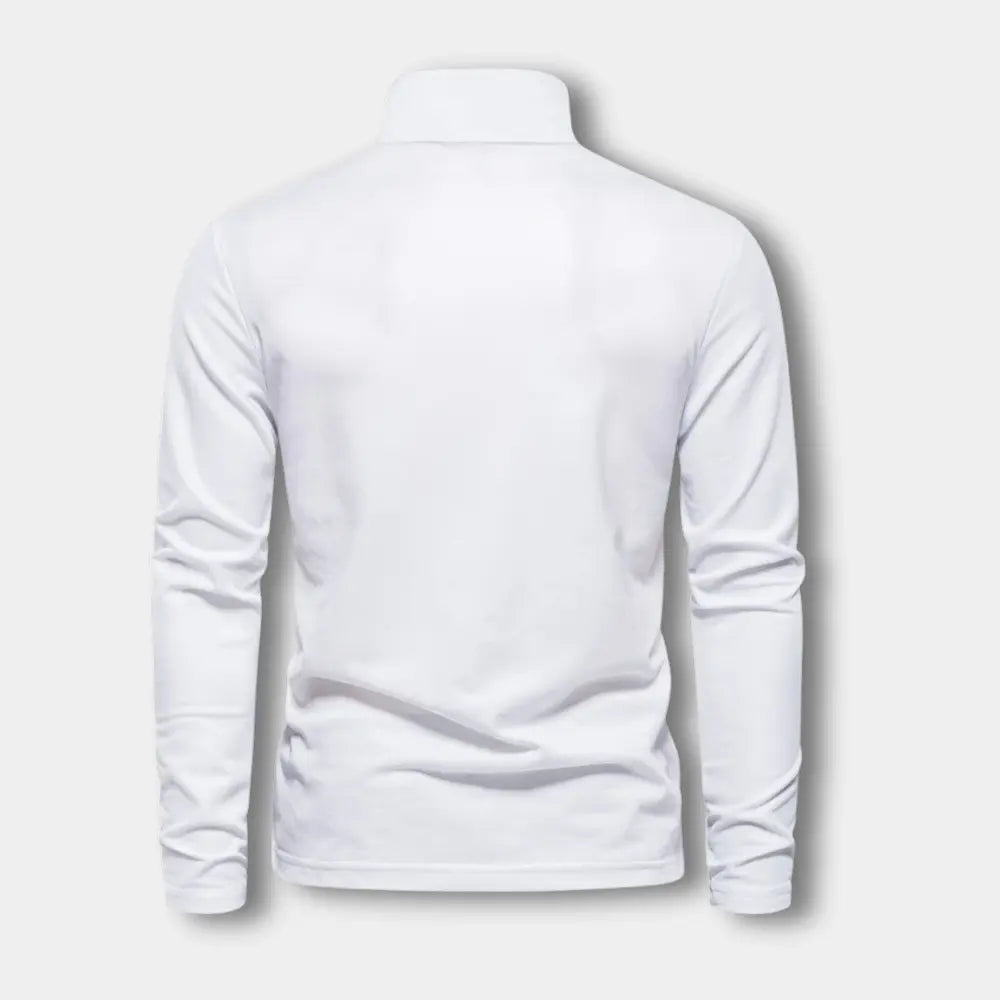 Polo homme à manches longues, col contrasté, trois boutons