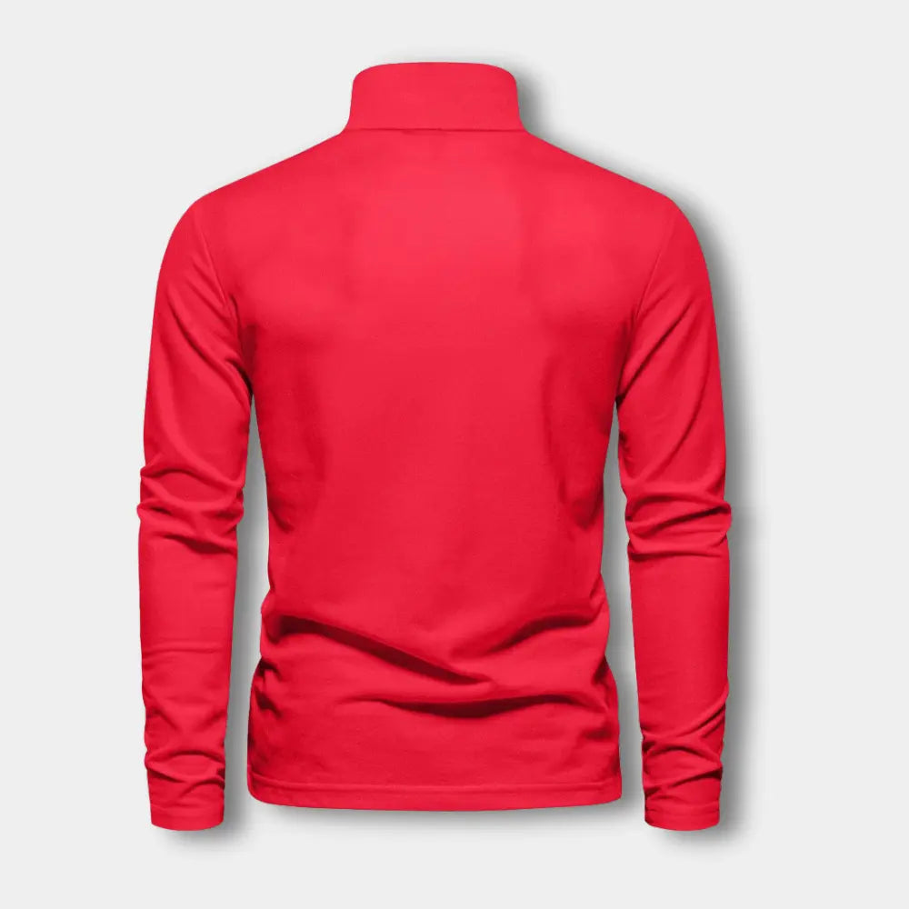 Polo homme à manches longues, col contrasté, trois boutons