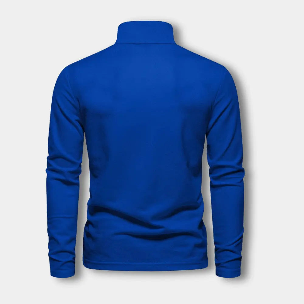 Polo homme à manches longues, col contrasté, trois boutons