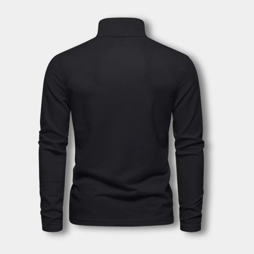 Polo homme à manches longues, col contrasté, trois boutons