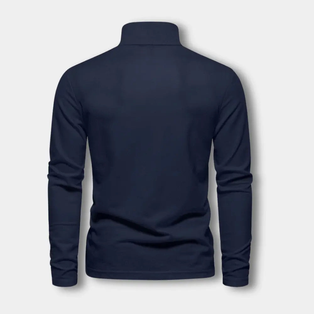 Polo homme à manches longues, col contrasté, trois boutons