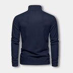 Polo homme à manches longues, col contrasté, trois boutons