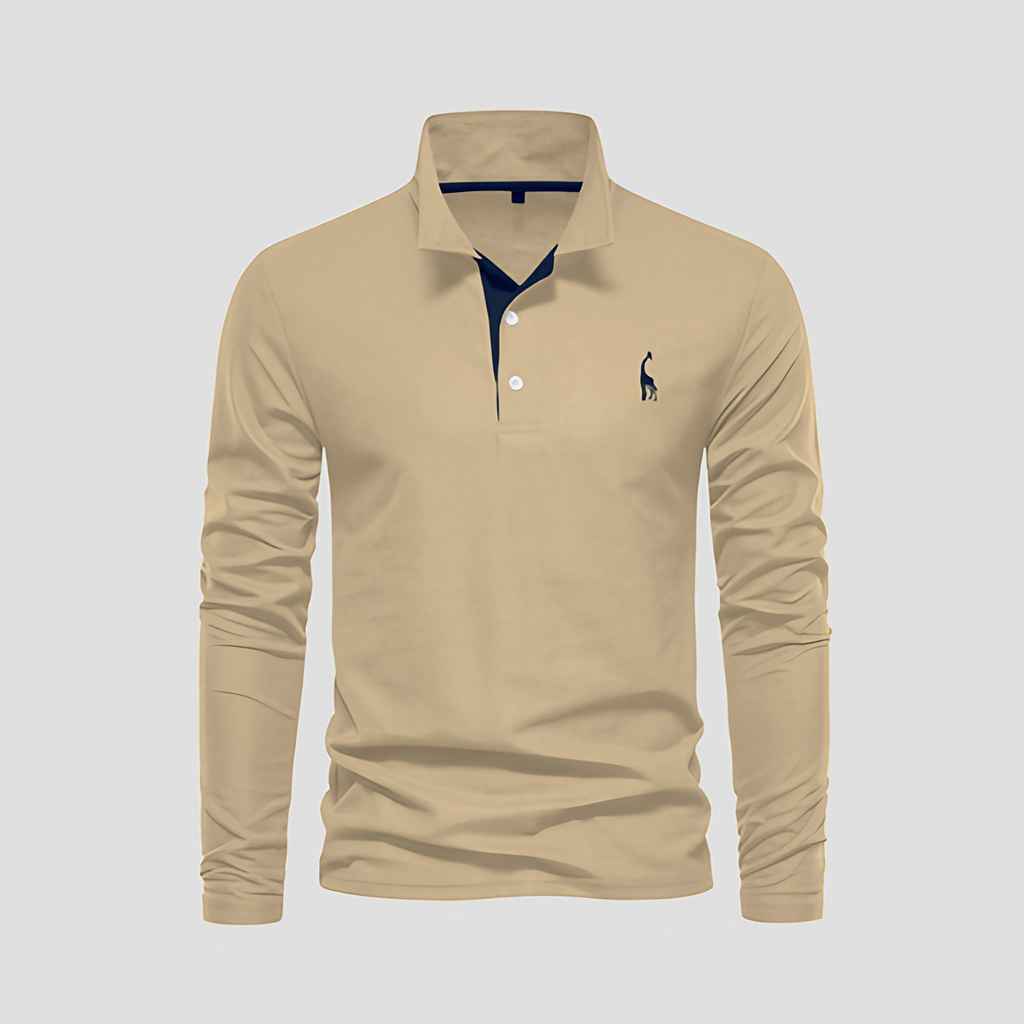 Polo manches longues homme, patte boutonnée, huit coloris, kaki