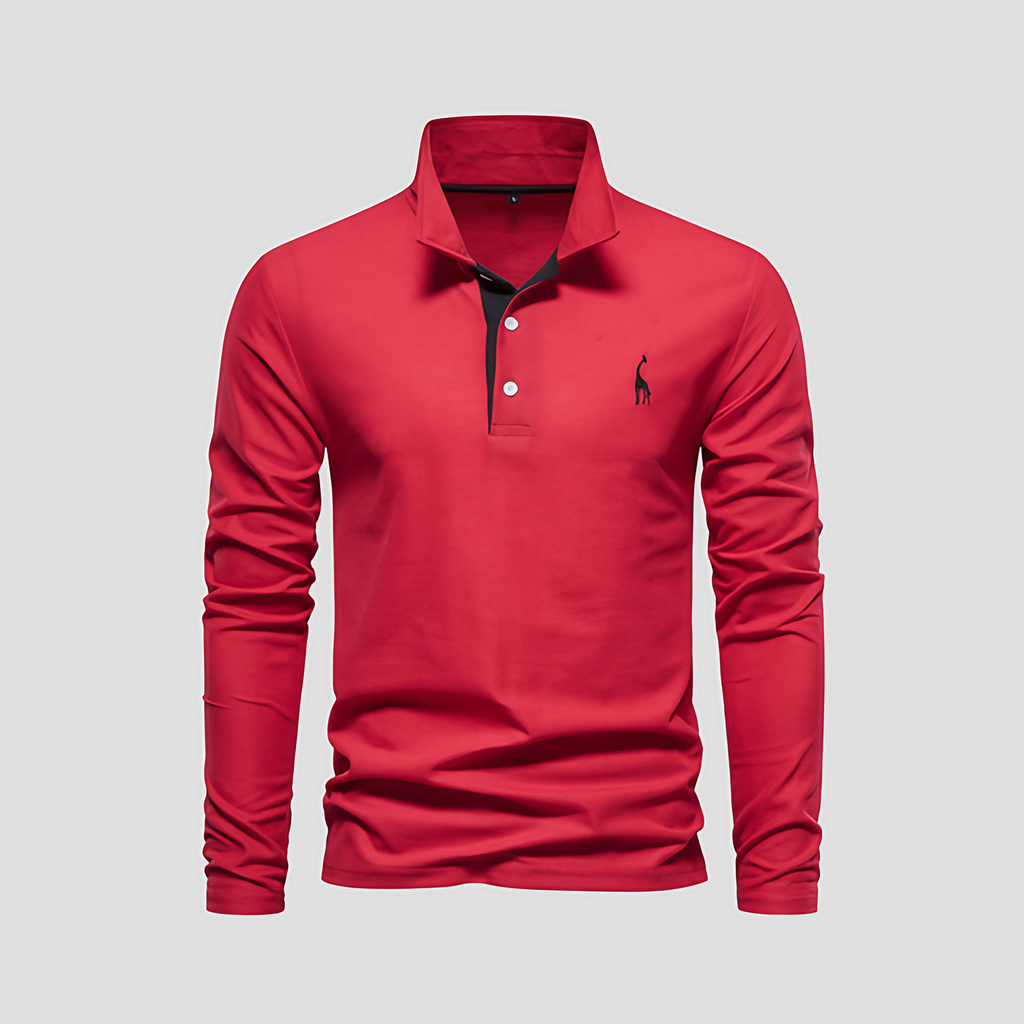 Polo manches longues homme, patte boutonnée, huit coloris, rouge